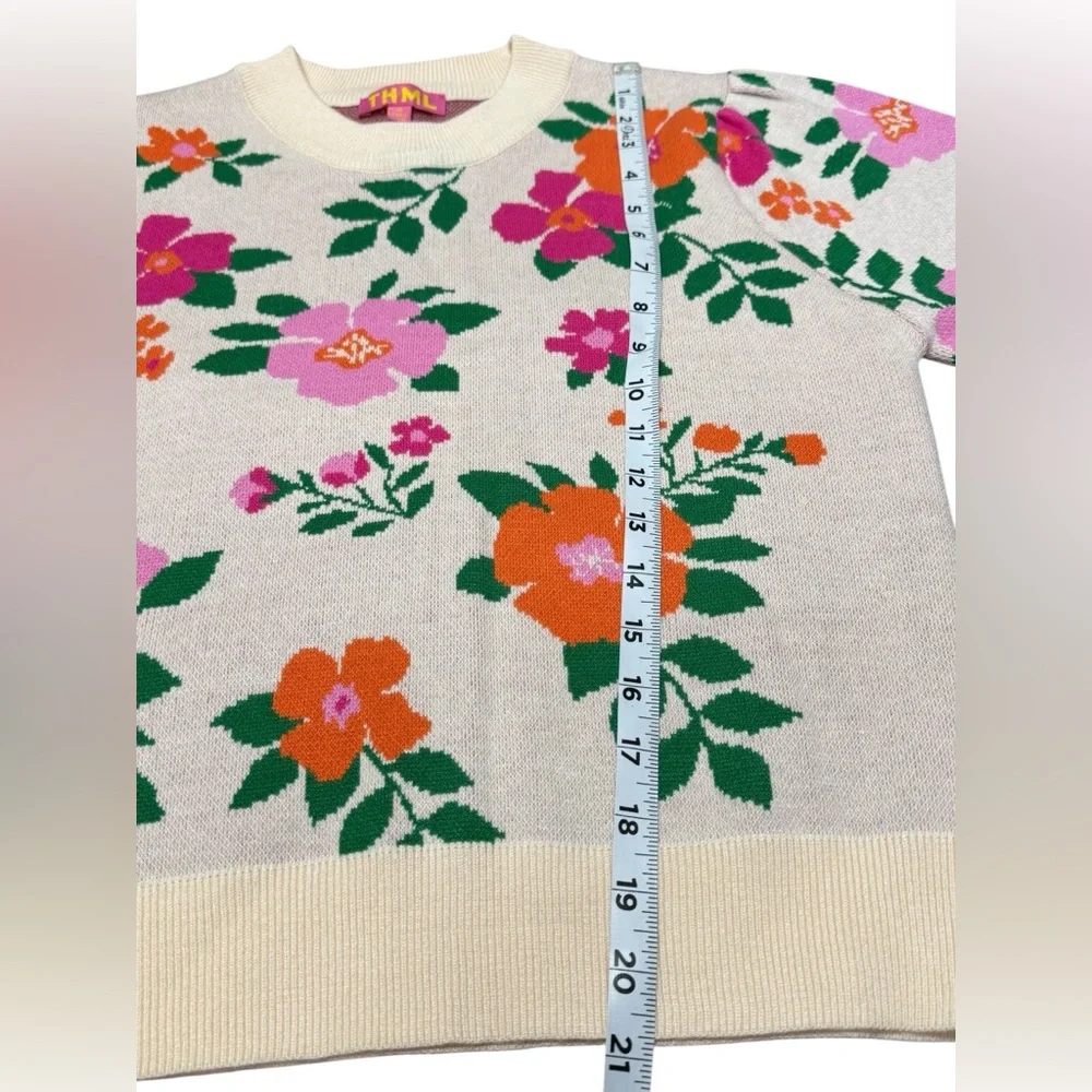 THML Cream Floral Knit Top with Pink and Orange Blooms - Picture 5 of 8